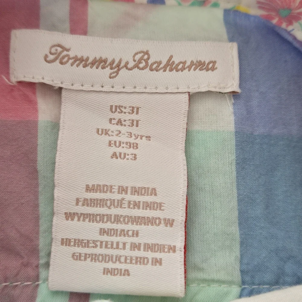 Tommy Bahama Boy's Plaid Button‎ Down Shirt With Bow Tie Size 3t Cotton
